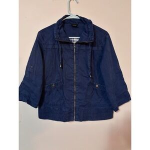 Vanity euc Navy Blue Utility Jacket 3/4 Sleeve Full Zip Lined Women XL